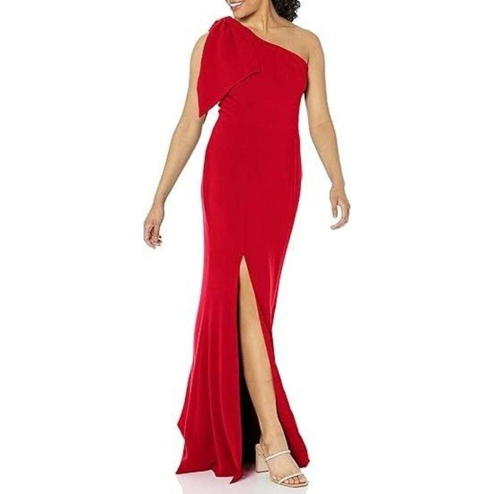Dress The Population Women's One Shoulder Long Dress LARGE Georgina Garnet Red